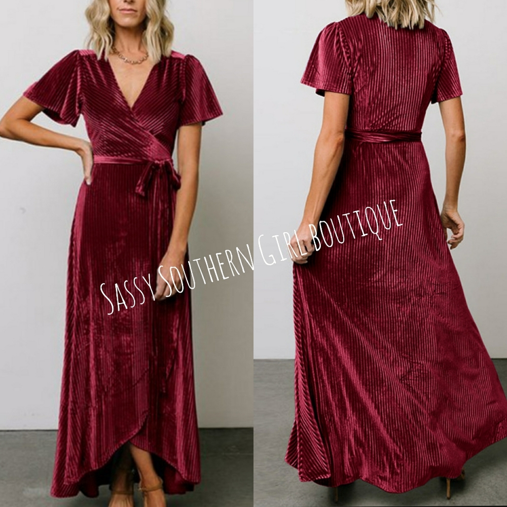 🆕⭐Wine red velvet wrap maxi dress